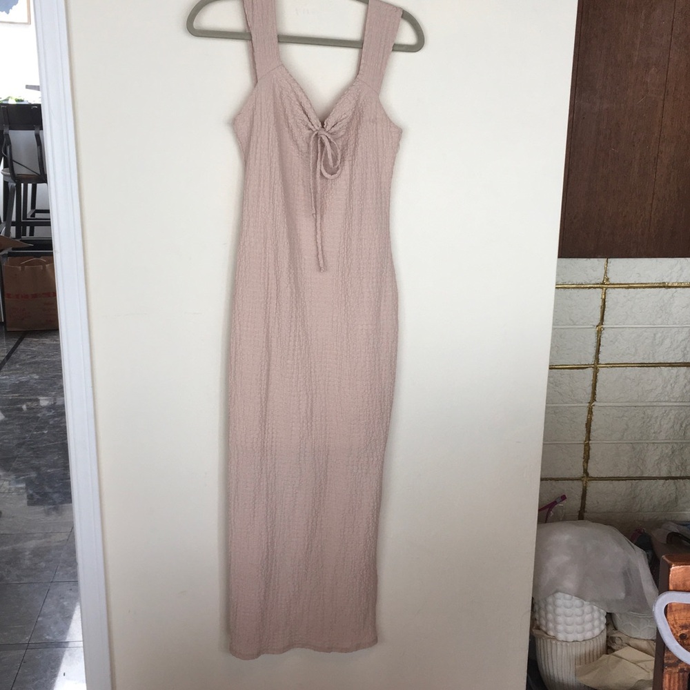 Sleeveless Blush Pink Tie-Front Maxi Dress